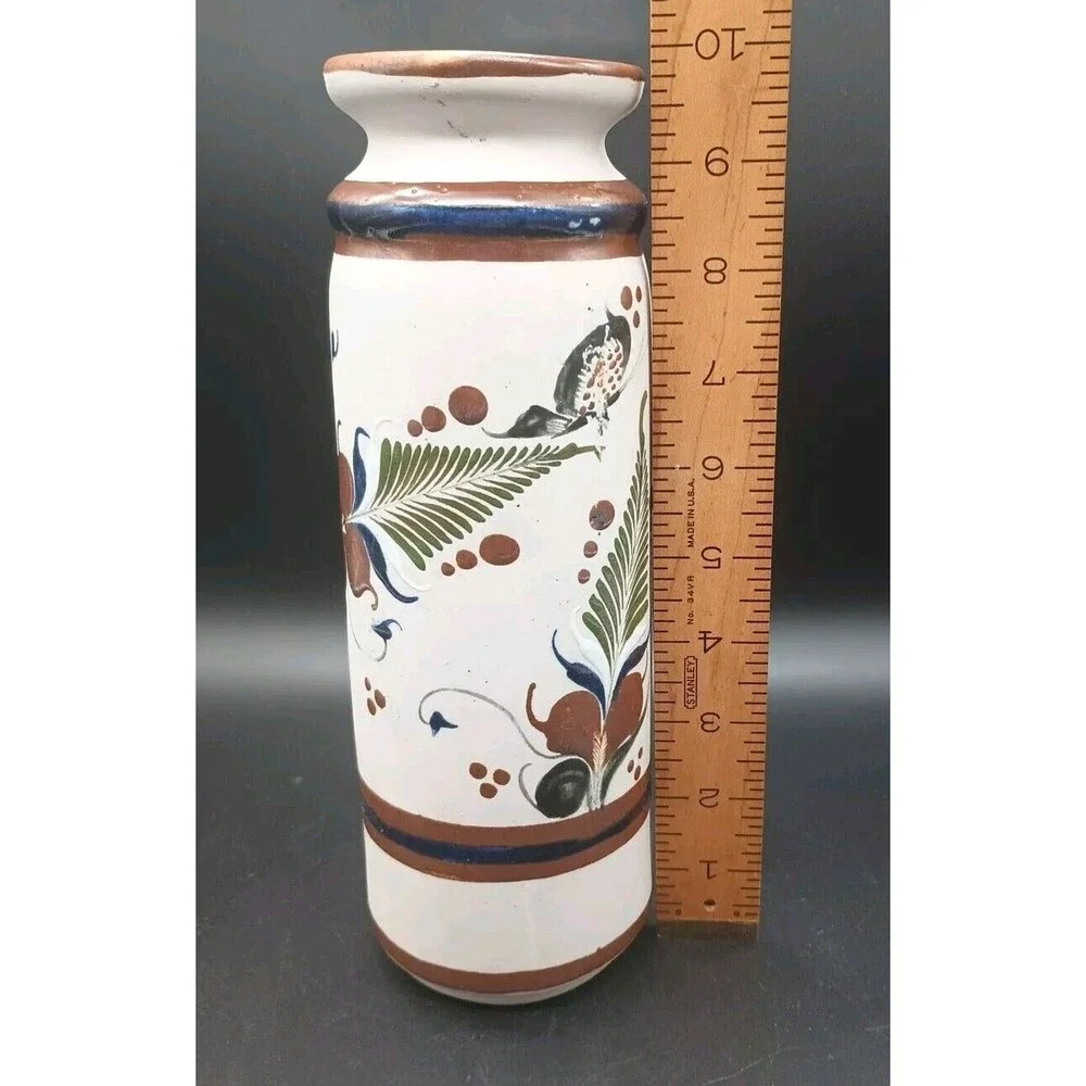 Vtg Tonala Sandstone Mexican Folk Art Vase Tall 10